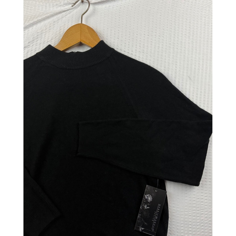 Debbie Morgan Petite Black Mock Neck Raglan Sleeve Knit Sweater PL NWT